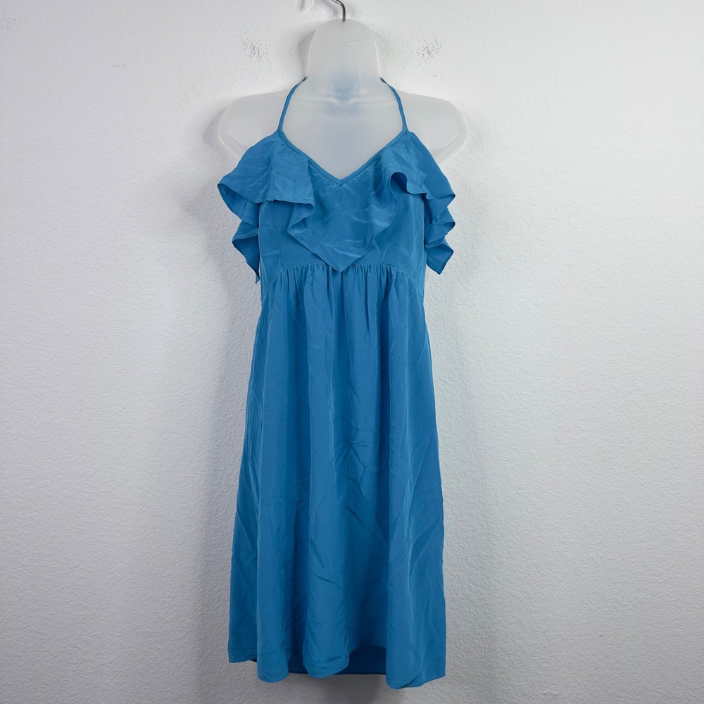 Alice + Trixie Dress Womens M Blue Silk Ruffle Halter Romantic Cocktail Vacation
